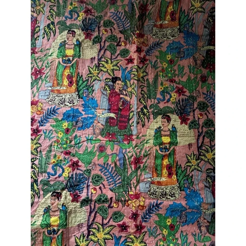 Peach Frida Kahlo boho cotton quilt‎ throw 90